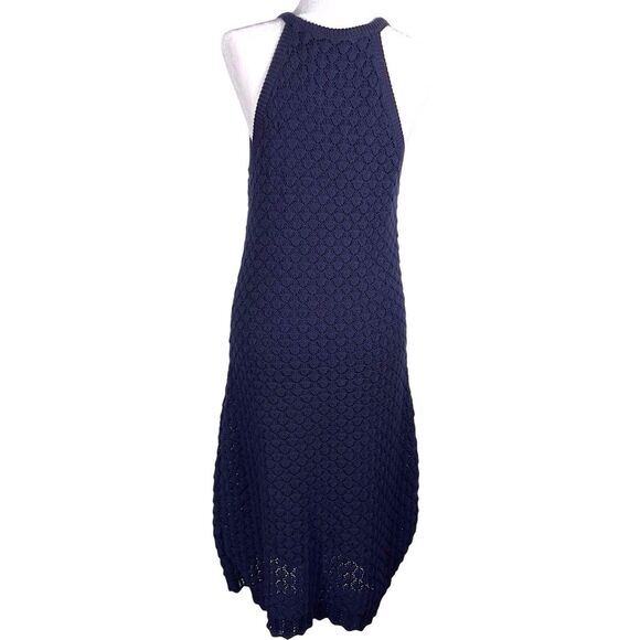 NWT Eliza J Crochet Halter Midi Dress Size XL Navy Blue Sleeveless Fitted Knit - Picture 11 of 16